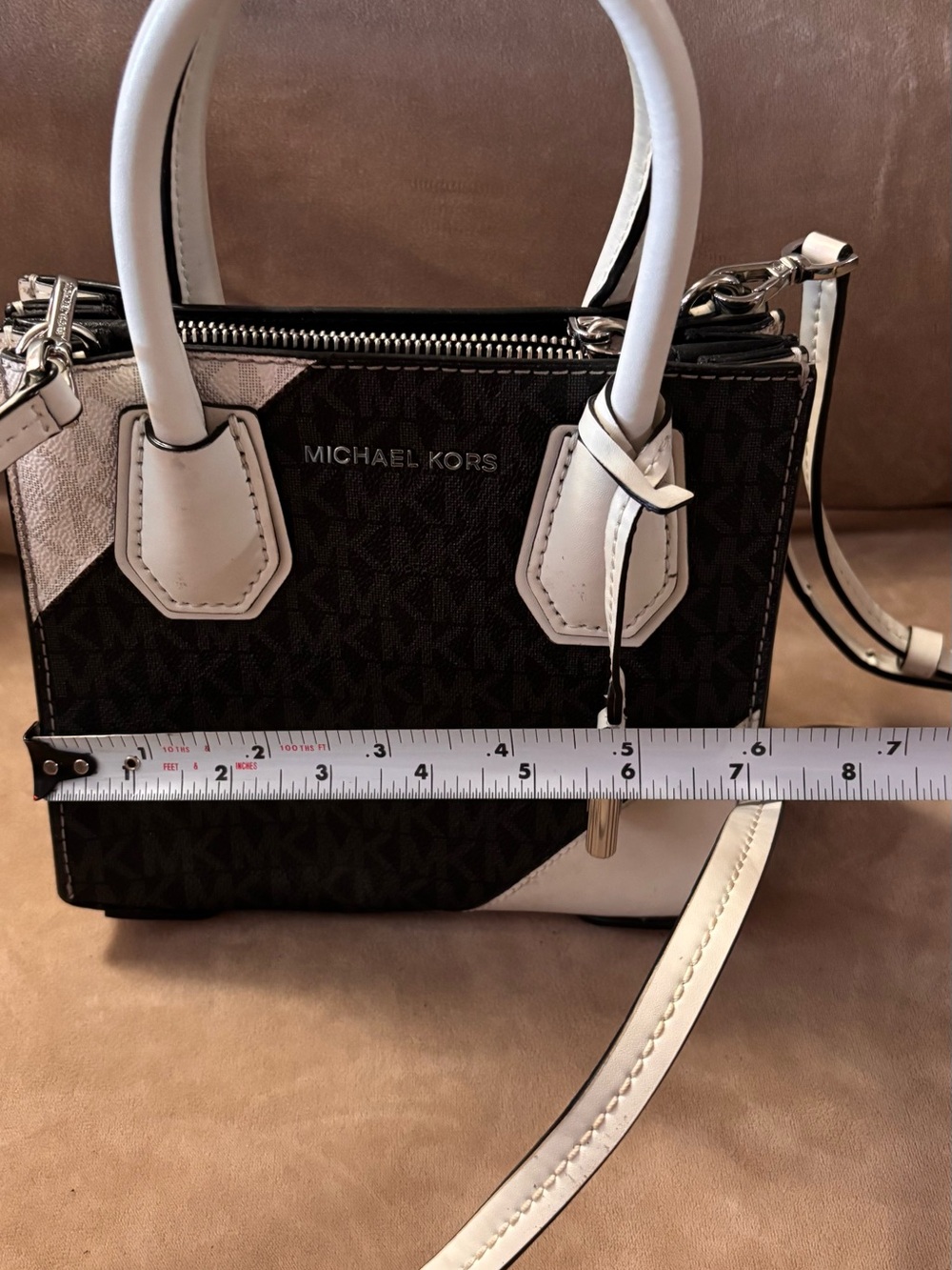 Michael Kors Black and White Mini Satchel with Crossbody Strap - Picture 6 of 10
